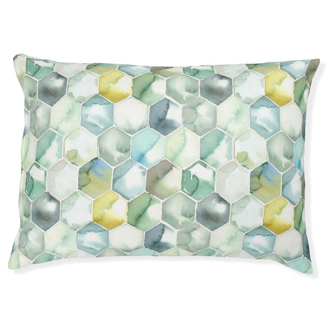 Blue & Green Aquarelle Honycomb Pattern Pet Bed (Front)