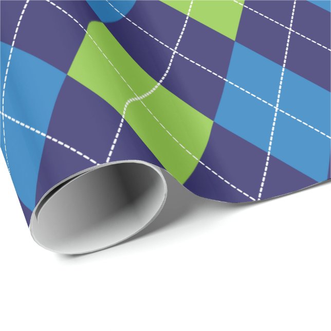 Blue Green Argyle Pattern Wrapping Paper (Roll Corner)