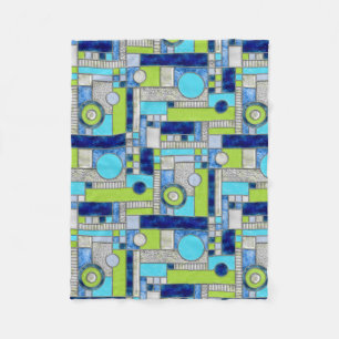 Blue Green Art Deco Stained Glass Fleece Blanket