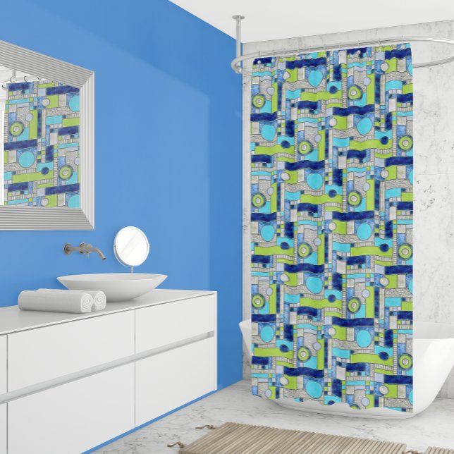 Blue Green Art Deco Stained Glass Shower Curtain (Creator Uploaded)