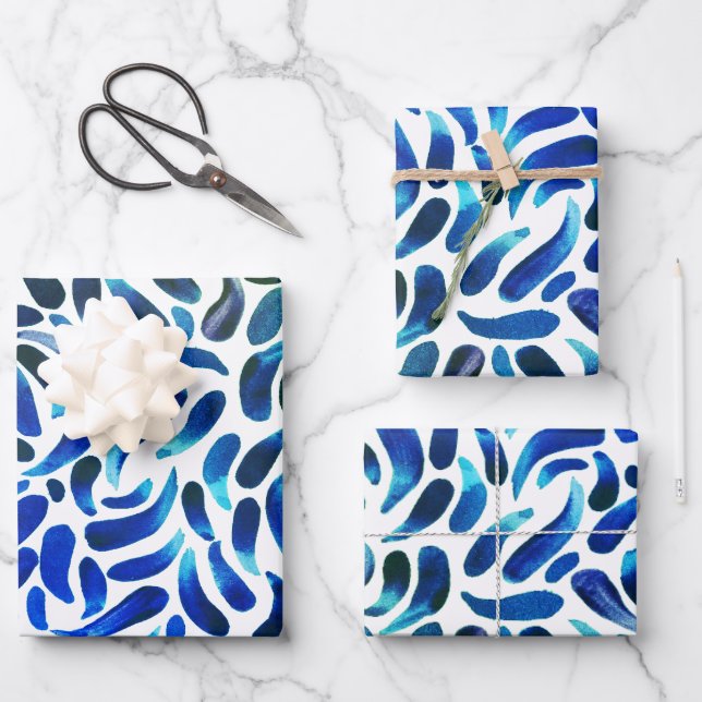 Blue Green Art Themed Painting Party Boy Birthday Wrapping Paper Sheets (Front)