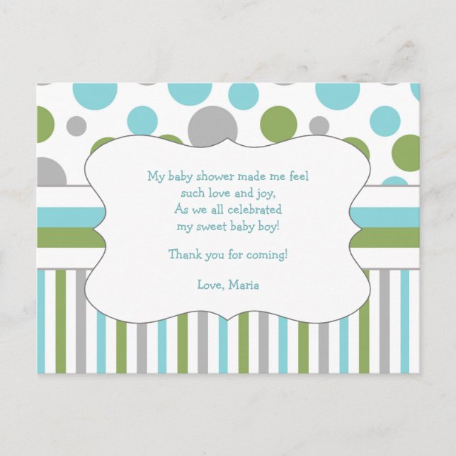 Blue Green Baby Shower Thank you note w/poem 3471 Postcard (Front)