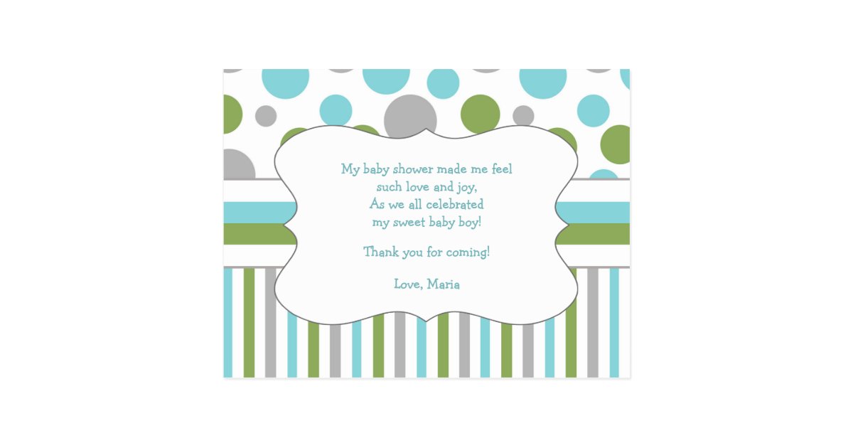 Blue Green Baby Shower Thank you note w/poem 3471 Postcard ...