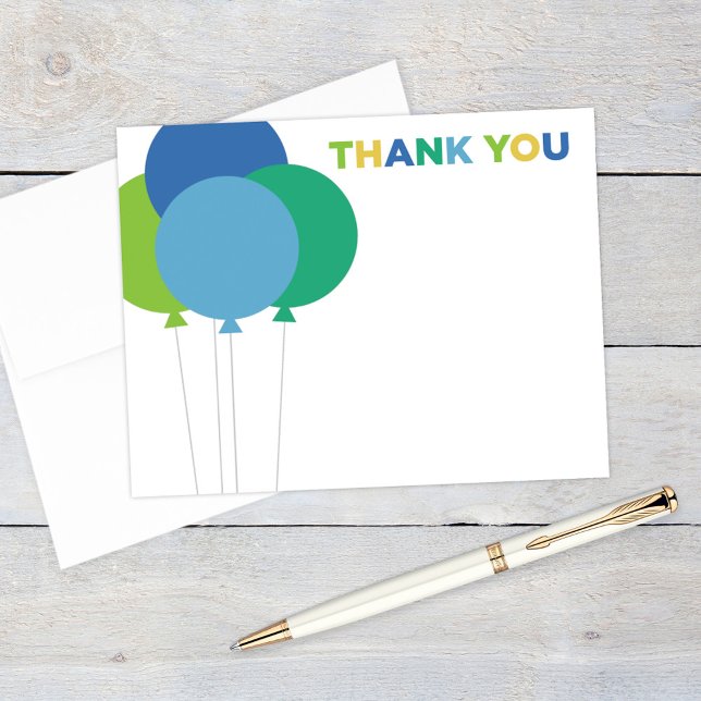 Blue Green Balloons Boys Birthday Note Card (Creator Uploaded)
