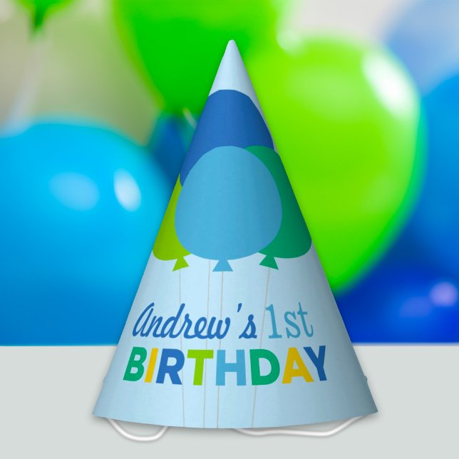 Blue Green Balloons Boys Birthday Party Hat (Creator Uploaded)