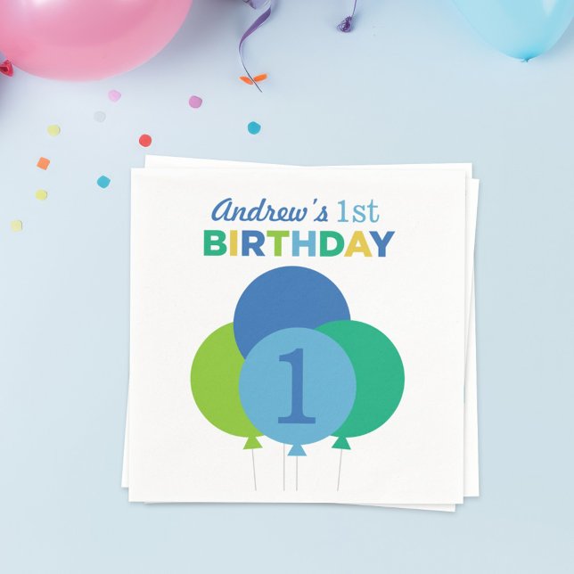 Blue Green Balloons Colorful Boys Birthday Napkins (Creator Uploaded)