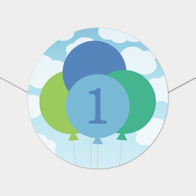 Blue Green Balloons Sky Clouds Boys Birthday Classic Round Sticker (Creator Uploaded)