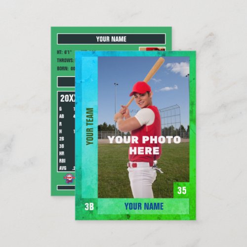 BlueGreen Baseball Trading Card _ Custom Stats