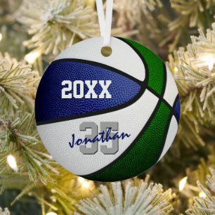 blue green basketball team colors kids teens name metal ornament