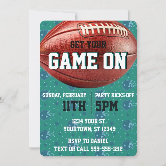 Blue Green Big Game Super Bowl Game Football Party Invitation (Front)