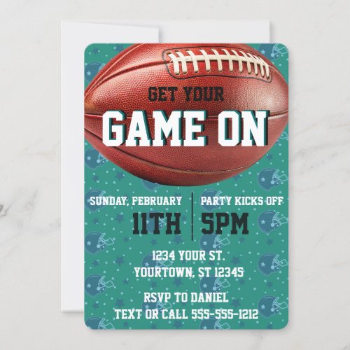 Blue Green Big Game Super Bowl Game Football Party Invitation