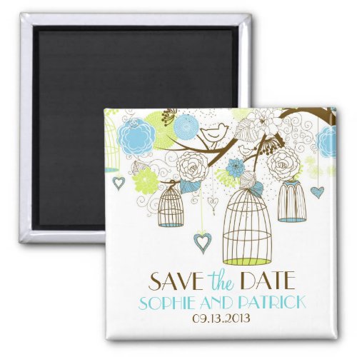 Blue  Green Birdcages Floral Save the Date Magnet