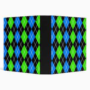 Blue Green Black Argyle Diamond Design 3 Ring Binder
