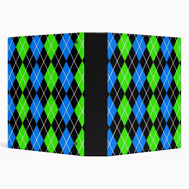 Blue Green Black Argyle Diamond Design  3 Ring Binder (Background)
