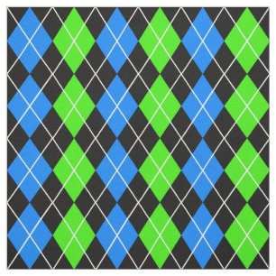 Blue Green Black Argyle Diamond Design  Fabric