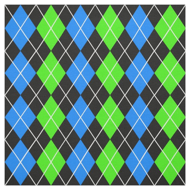 Blue Green Black Argyle Diamond Design  Fabric (Swatch)