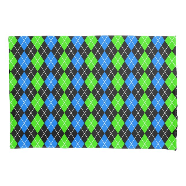 Blue Green Black Argyle Diamond Design  Pillow Case (Front)