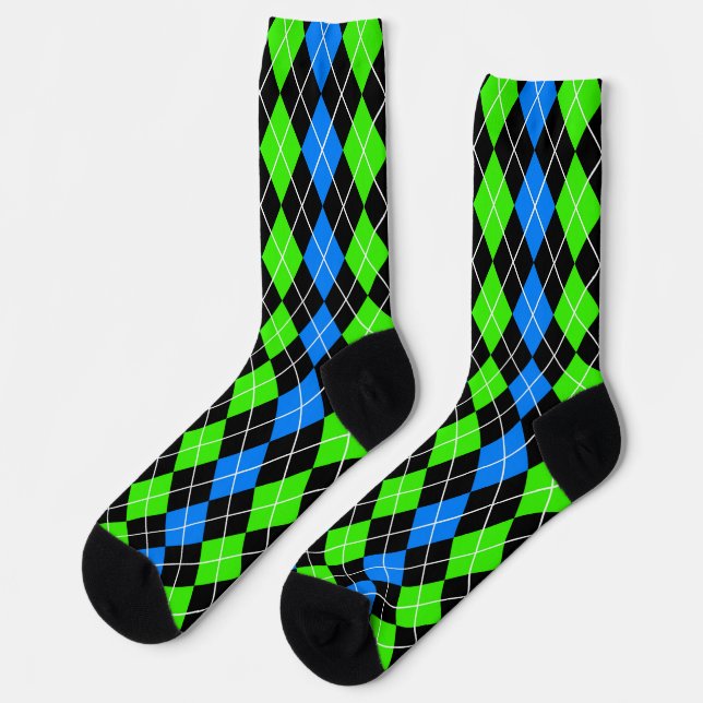 Blue Green Black Argyle Diamond Design  Socks (Left)