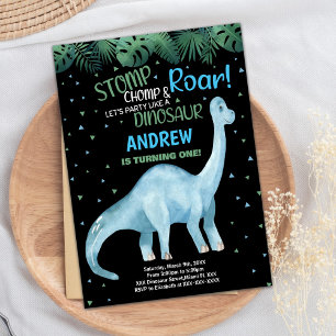 Blue Green Black Dinosaur Birthday Invitations