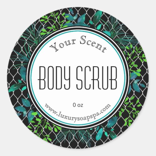 Blue Green Black Leaves Body Scrub Labels