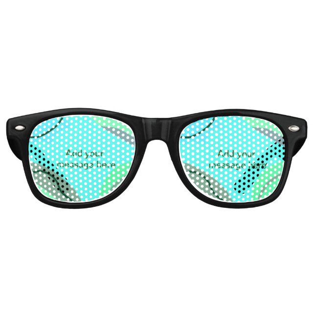 Blue green black pastel abstract add name text boh retro sunglasses (Front)