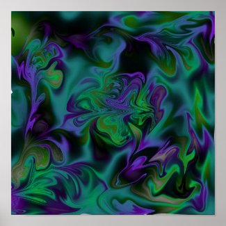 Blue, Green, Black, Purple Liquid Art  Poster