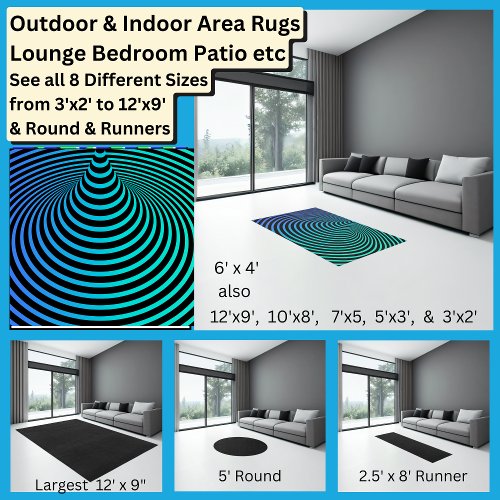 Blue Green Black Spiral Point Optical Illusion Rug