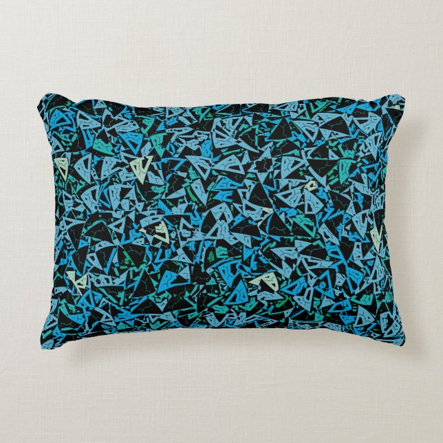 Blue Green Black Triangle Seamless Pattern Accent Pillow (Front)