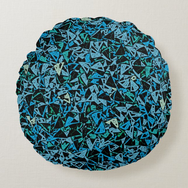 Blue Green Black Triangle Seamless Pattern Round Pillow (Front)
