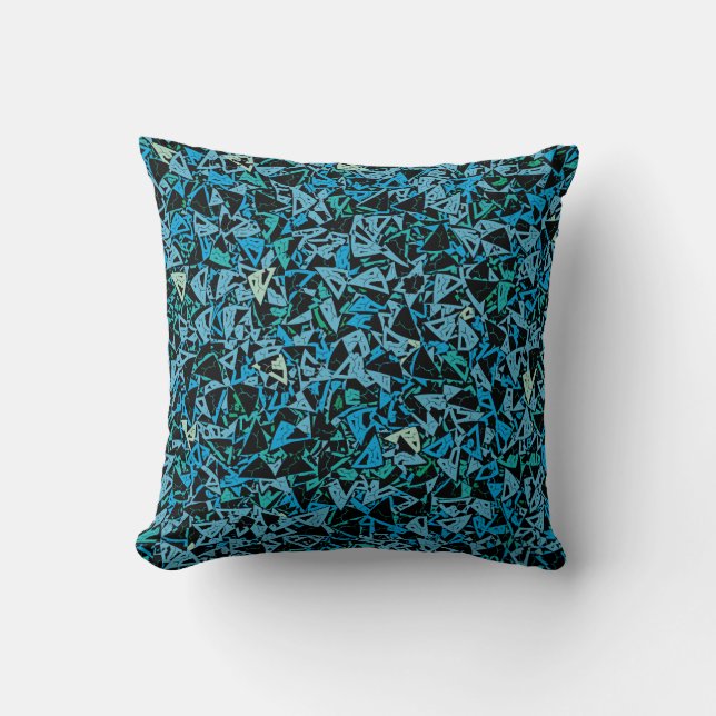 Blue Green Black Triangle Seamless Pattern Throw Pillow (Front)