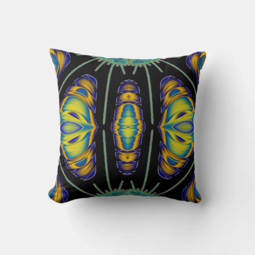 Blue Green Black Yellow Pattern  Throw Pillow