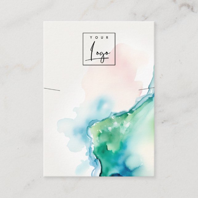 Blue Green Blush Watercolor Agate Necklace Logo Business Card (Front)