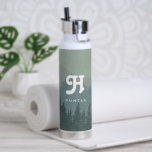 Blue Green Boho Monogram Mountain & Forest Retro Water Bottle<br><div class="desc">Blue Green Boho Monogram Mountain & Forest Retro insulated water bottle</div>