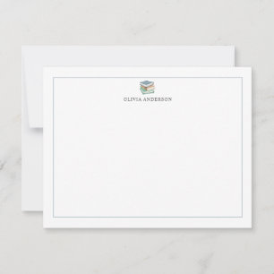 Blue Green Books Border Personalized Stationery Note Card