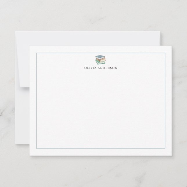 Blue Green Books Border Personalized Stationery Note Card (Front)