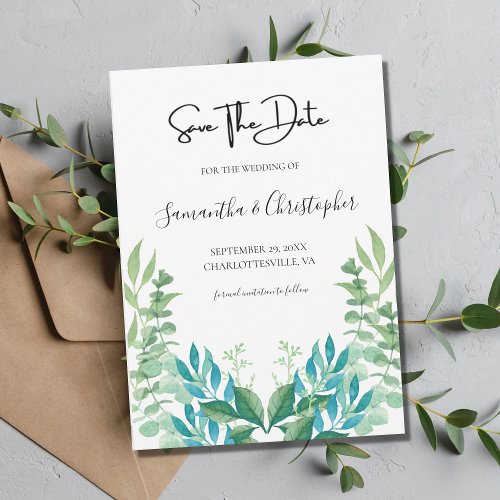 Blue Green Botanical Greenery Eucalyptus Leaves Save The Date