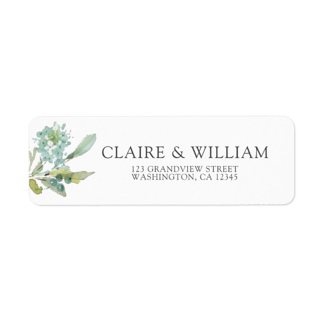 Blue Green Botanical Watercolor Wedding Label (Front)