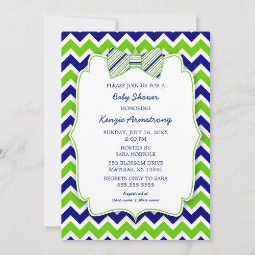 Blue Green Bow tie BOY baby shower invites