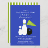Blue & Green Bowling Party Birthday Invitation (Front/Back)