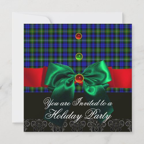 BLUE GREEN BOWS COTTISH TARTAN CHRISTMAS PARTY INVITATION