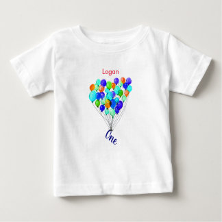 Blue Green Boy BALLOON Personalized ONE Birthday Baby T-Shirt