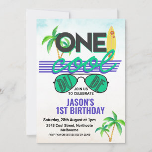 Blue Green Boys Cool Dude 1st Birthday Invitation