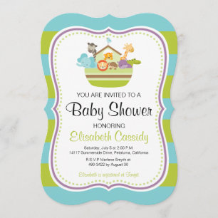 Blue Green, Bracket Noah's Ark Baby Shower Invite. Invitation