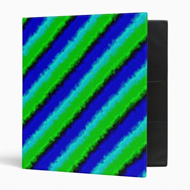 Blue Green Broken Glass Stripes 3 Ring Binder (Front/Inside)