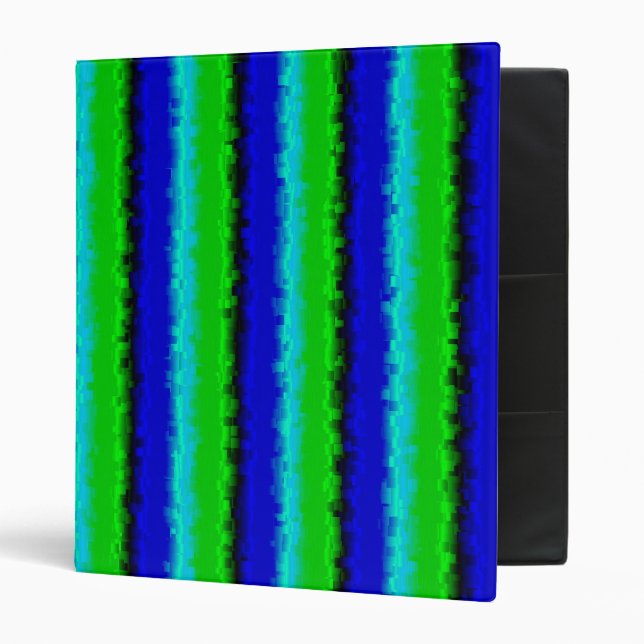 Blue Green Broken Glass Stripes 3 Ring Binder (Front/Inside)