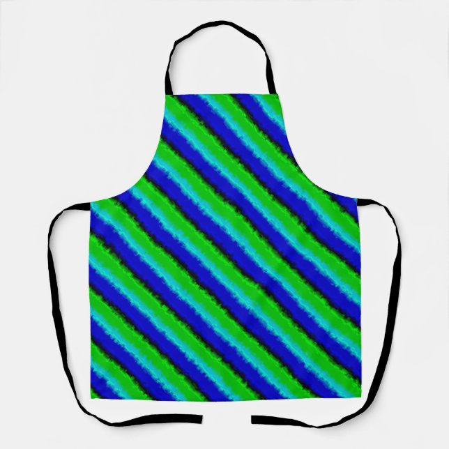 Blue Green Broken Glass Stripes Apron (Front)