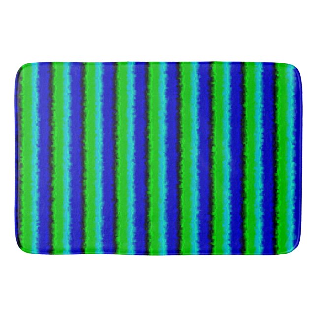 Blue Green Broken Glass Stripes Bath Mat (Front)