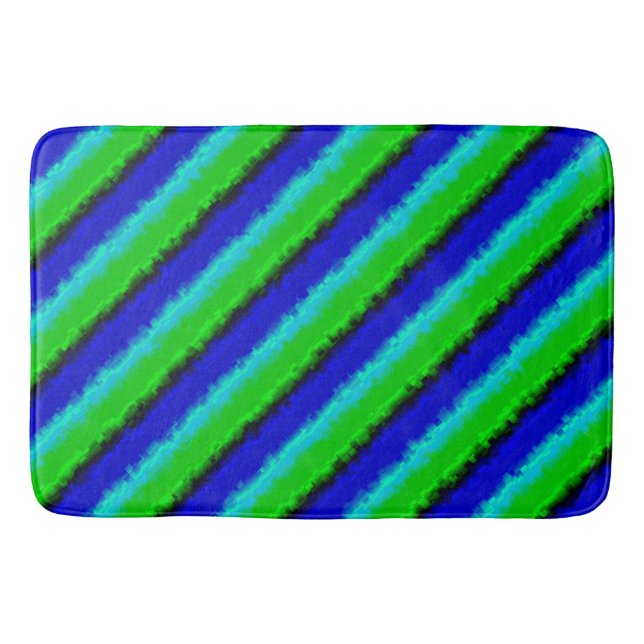 Blue Green Broken Glass Stripes Bath Mat (Front)