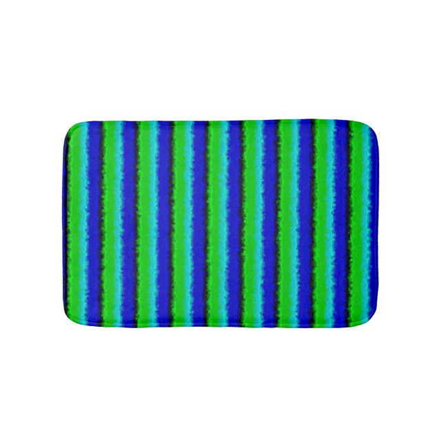 Blue Green Broken Glass Stripes Bath Mat (Front)