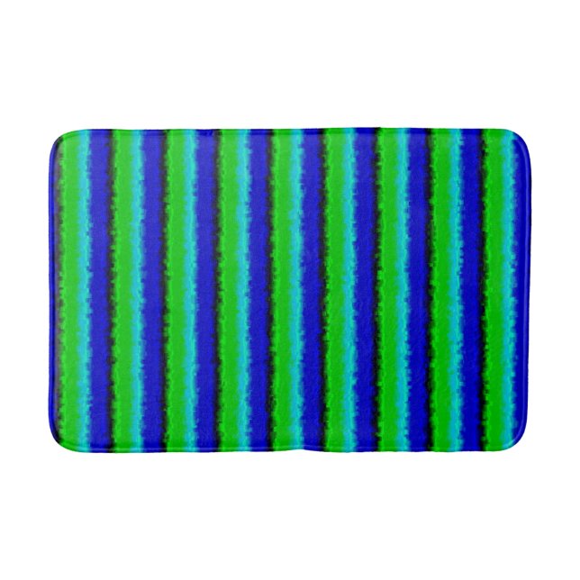 Blue Green Broken Glass Stripes Bath Mat (Front)